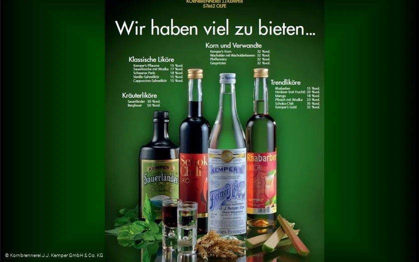Kornbrennerei Kemper Olpe - altes Produktportfolio
